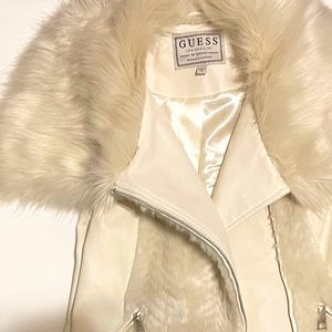 Brand New- White Guess Faux Fur Collar Vest